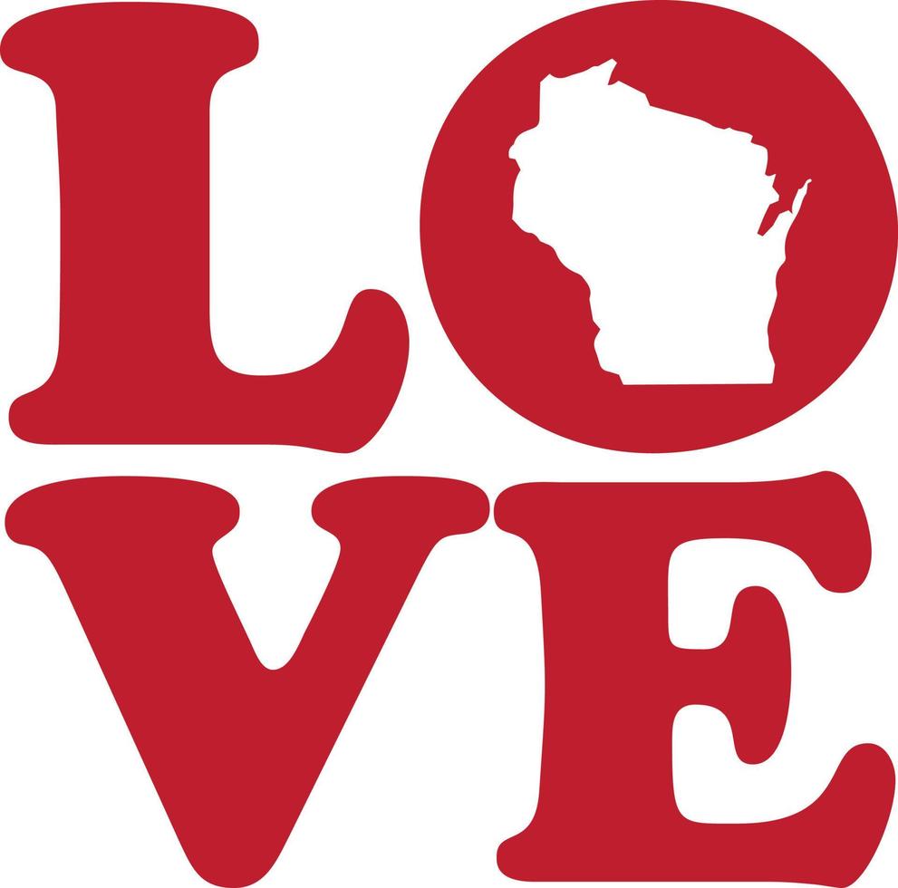 LOVE Wisconsin State Red Outline Vector Graphic Illustration Isolated