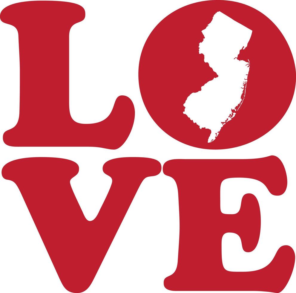 LOVE New Jersey State Red Outline Vector Graphic Illustration Isolated