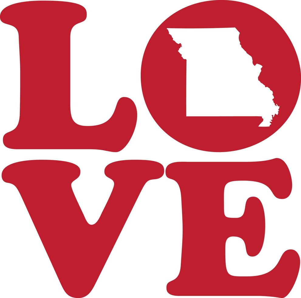 LOVE Missouri State Red Outline Vector Graphic Illustration Isolated