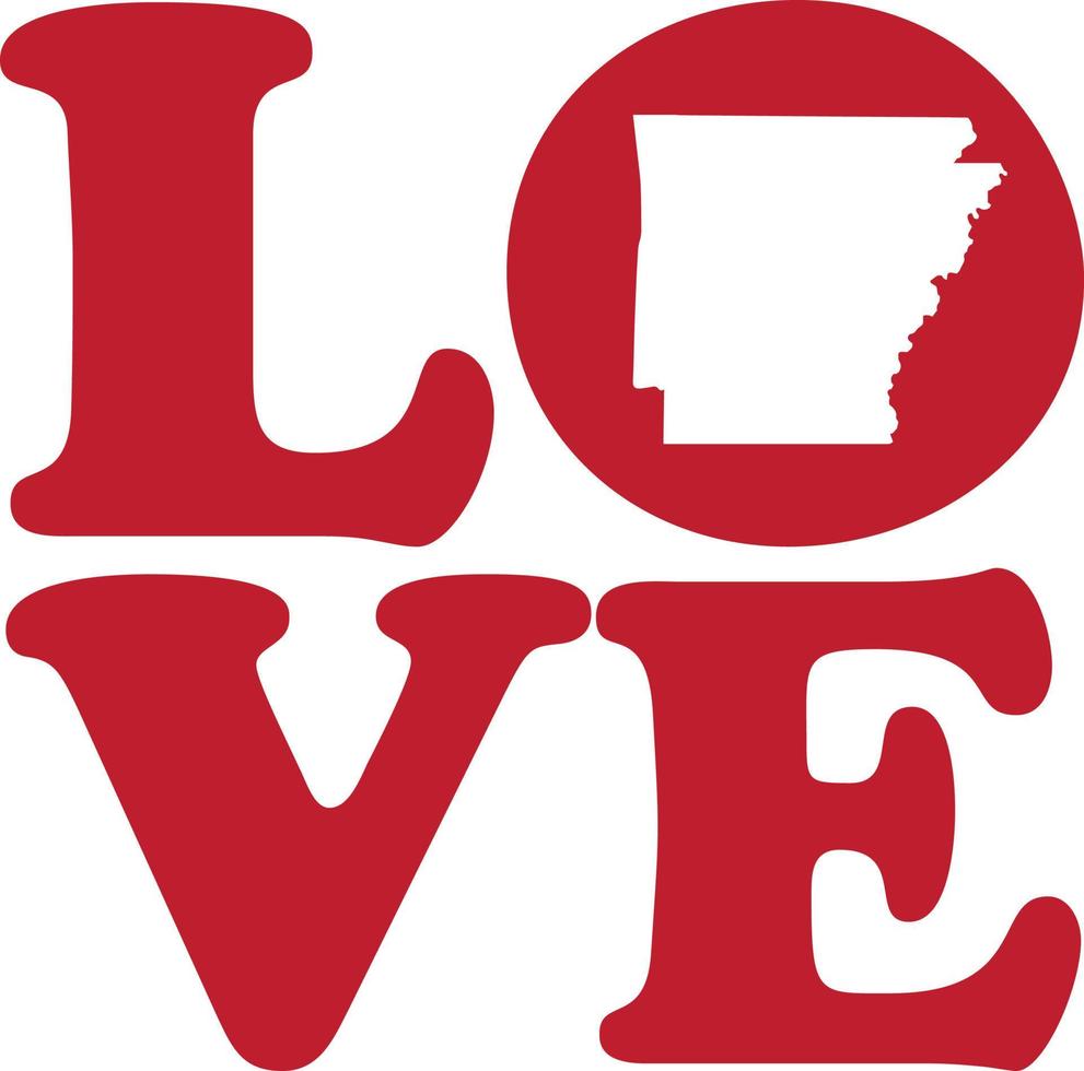 LOVE Arkansas State Red Outline Vector Graphic Illustration Isolated