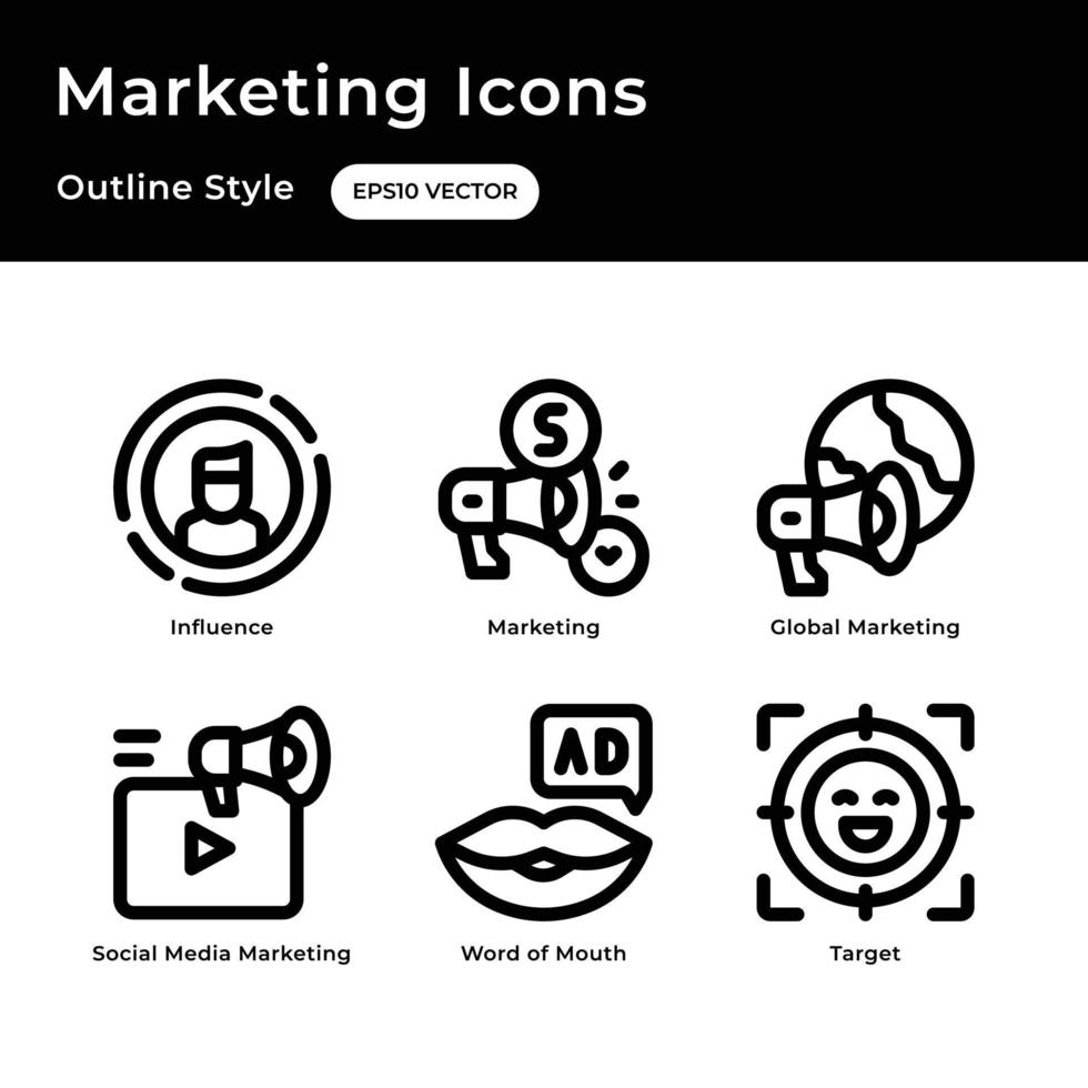 Marketing icons set with outline style vector