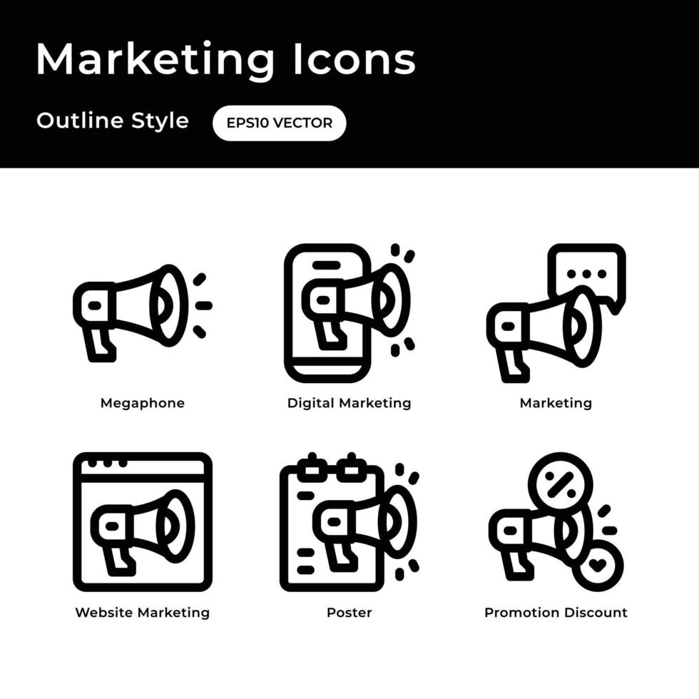 márketing íconos conjunto con contorno estilo vector