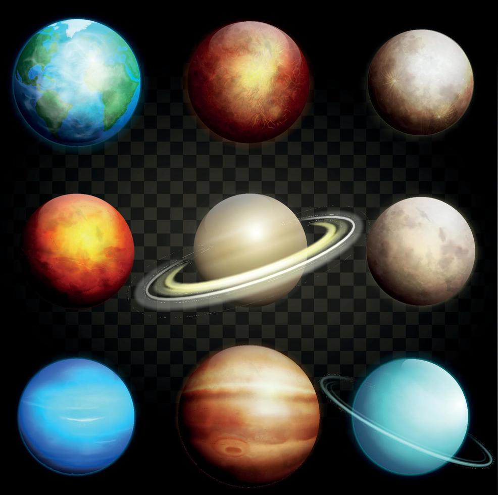 Planets of the solar system. Set of realistic planets vector illustration