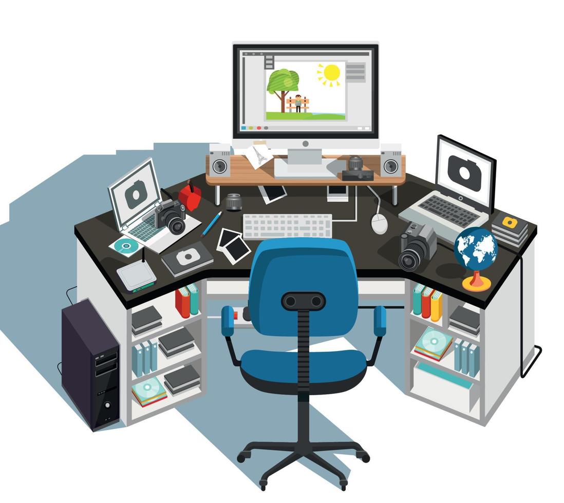 Photographer workplace. Vector illustration