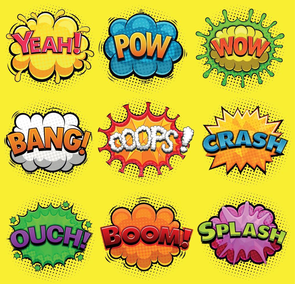 Multicolored comic speech bubbles sound effects. Vector