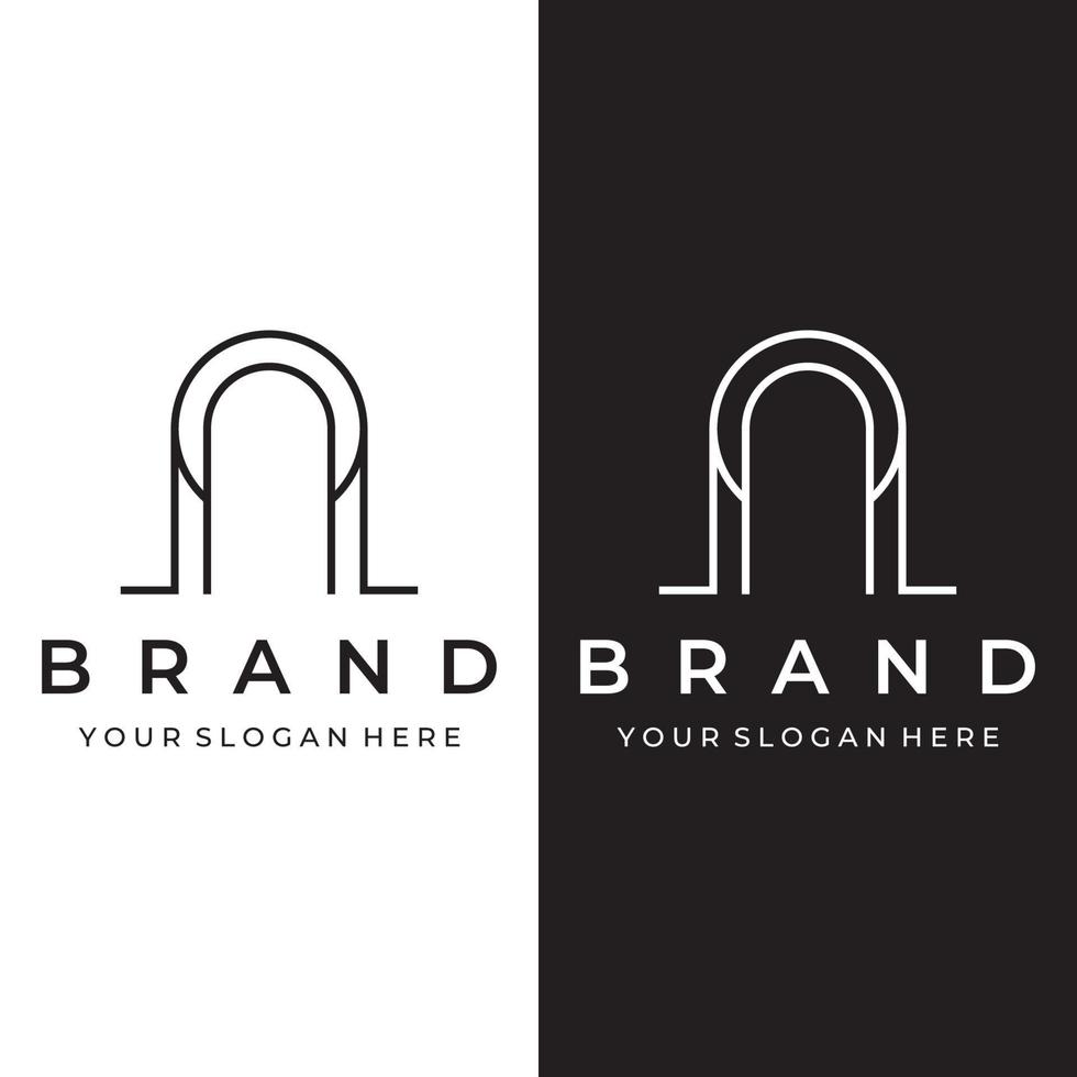 Abstract elements of arch line vector logo, for the construction of doors, windows, buildings and architecture. On a black and white isolated background.