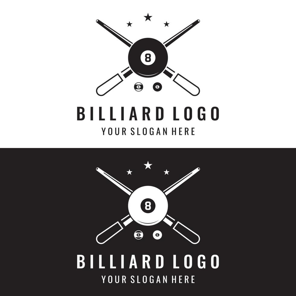 Billiard and cue stick creative logo template design. Logo of sport game billiard, club, tournament and championship. vector