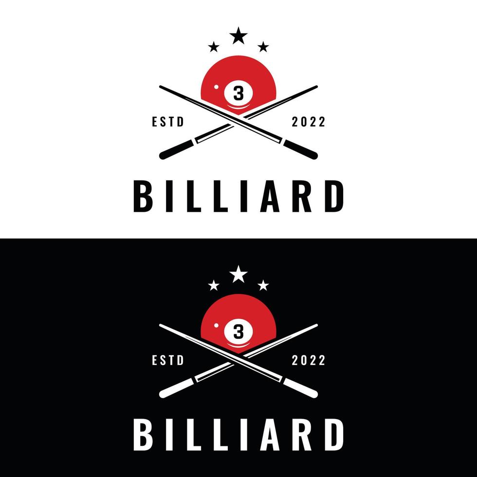 Billiard and cue stick creative logo template design. Logo of sport game billiard, club, tournament and championship. vector