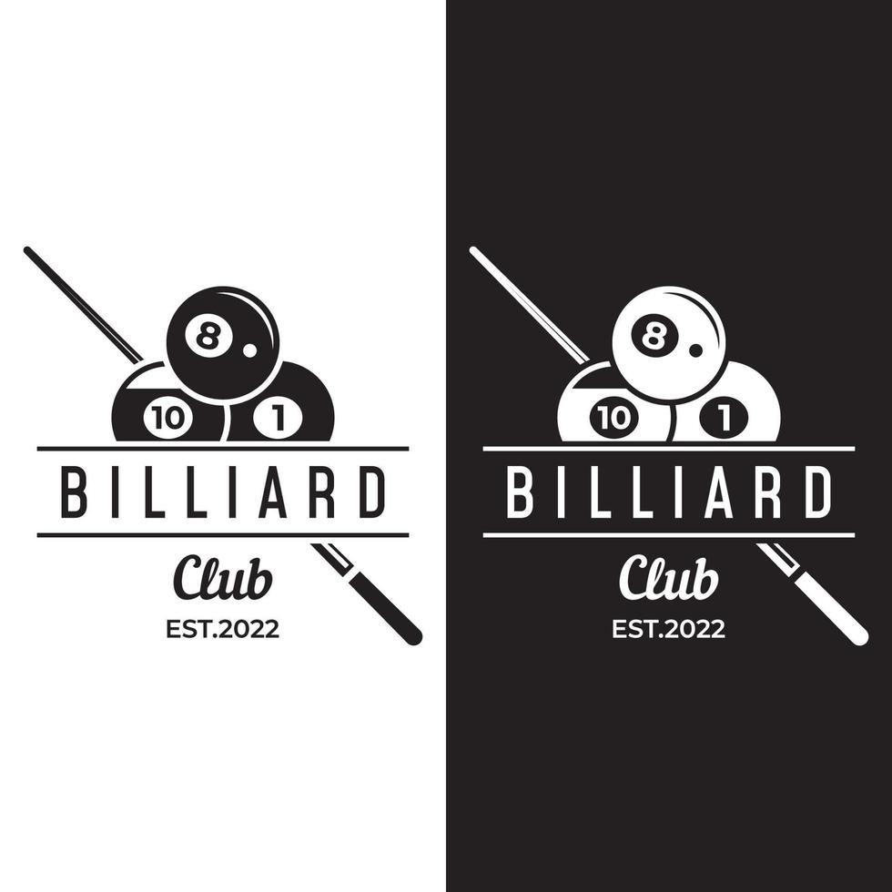 Billiard and cue stick creative logo template design. Logo of sport game billiard, club, tournament and championship. vector