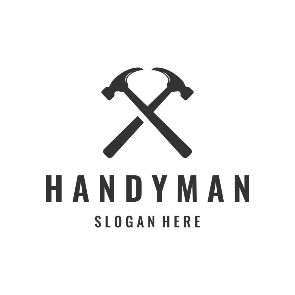 Crossed hammer logo template design for vintage work carpentry tools.Logo for handyman, repair, construction. vector