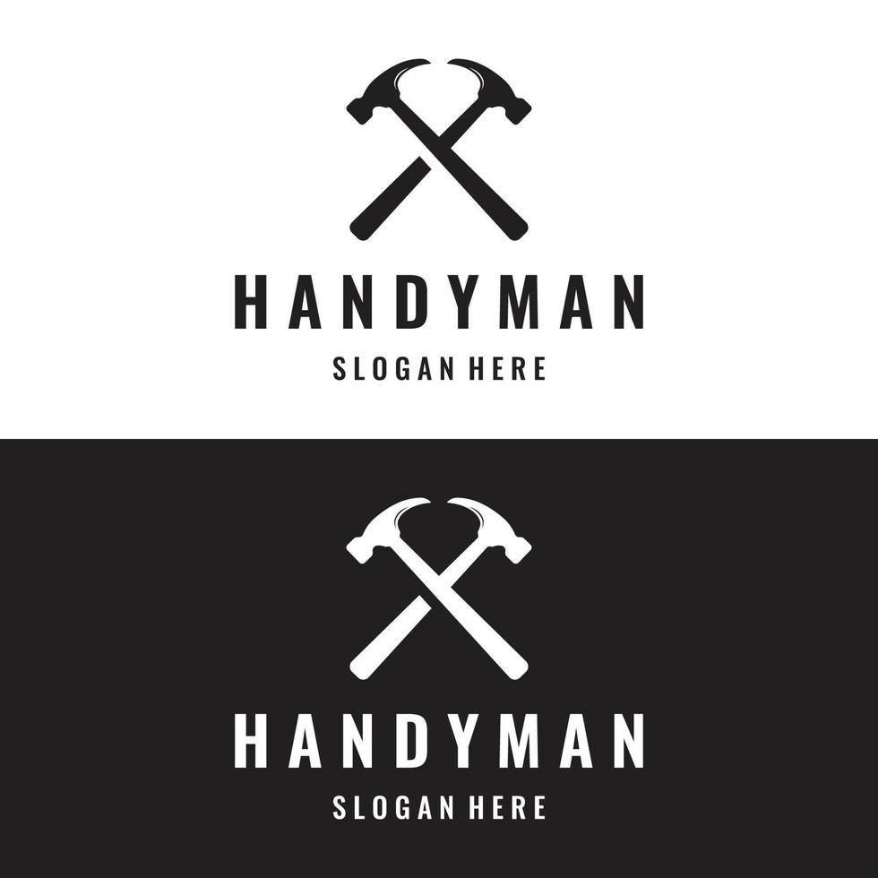 Crossed hammer logo template design for vintage work carpentry tools.Logo for handyman, repair, construction. vector