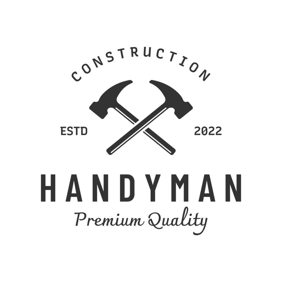 Crossed hammer logo template design for vintage work carpentry tools.Logo for handyman, repair, construction. vector