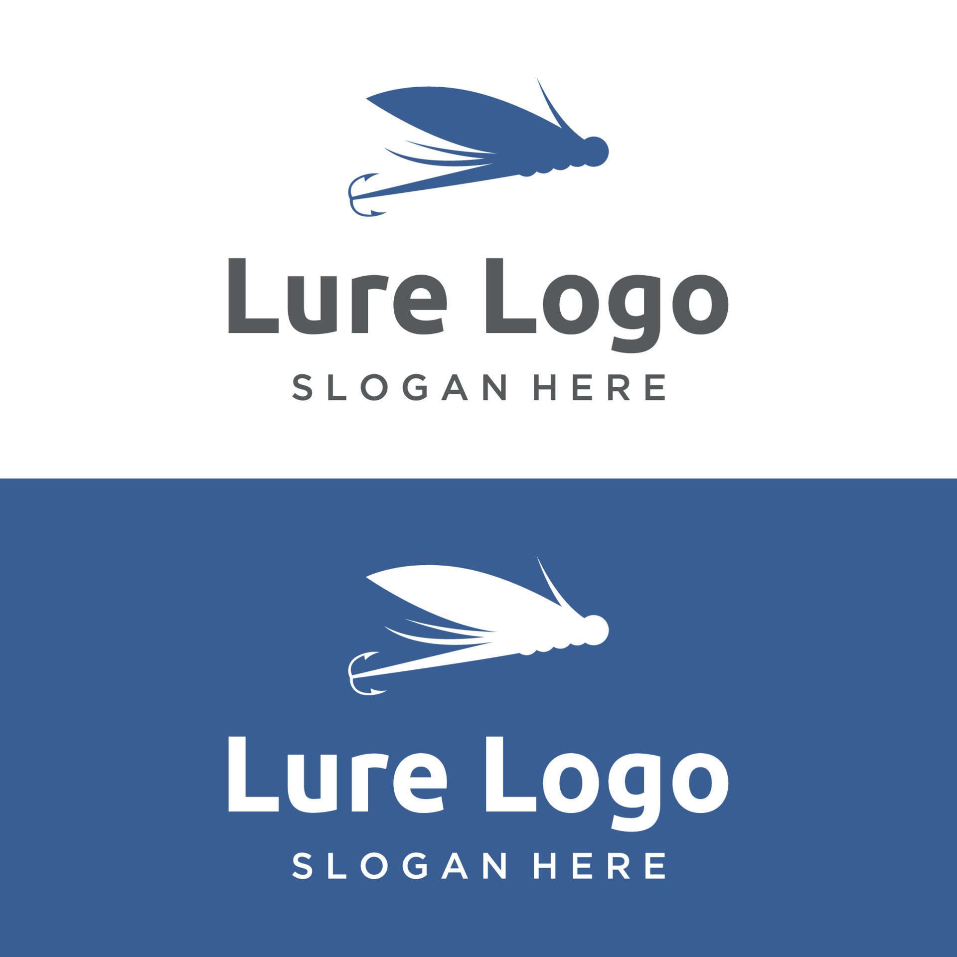 Logo design of fishing bait or fishing lure with hook and fishing