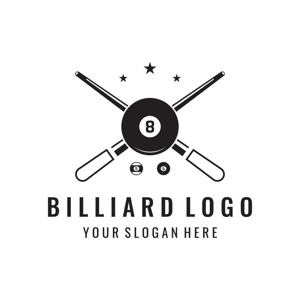 Billiard and cue stick creative logo template design. Logo of sport game billiard, club, tournament and championship. vector