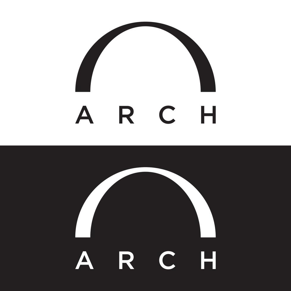 Abstract elements of arch line vector logo, for the construction of doors, windows, buildings and architecture. On a black and white isolated background.