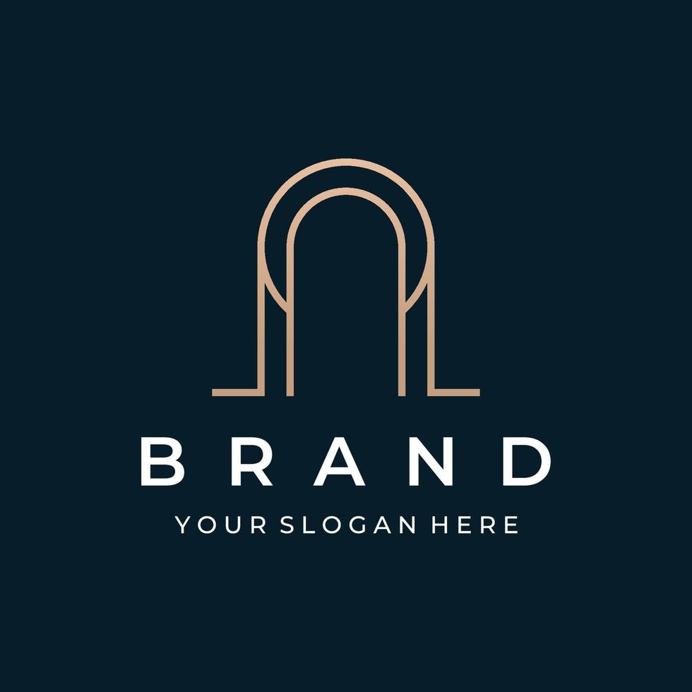 Abstract elements of arch line vector logo, for the construction of doors, windows, buildings and architecture. On a black and white isolated background.