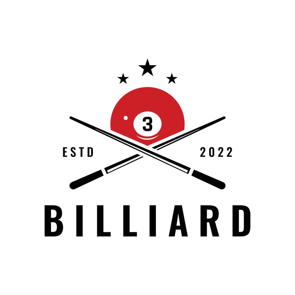 Billiard and cue stick creative logo template design. Logo of sport game billiard, club, tournament and championship. vector