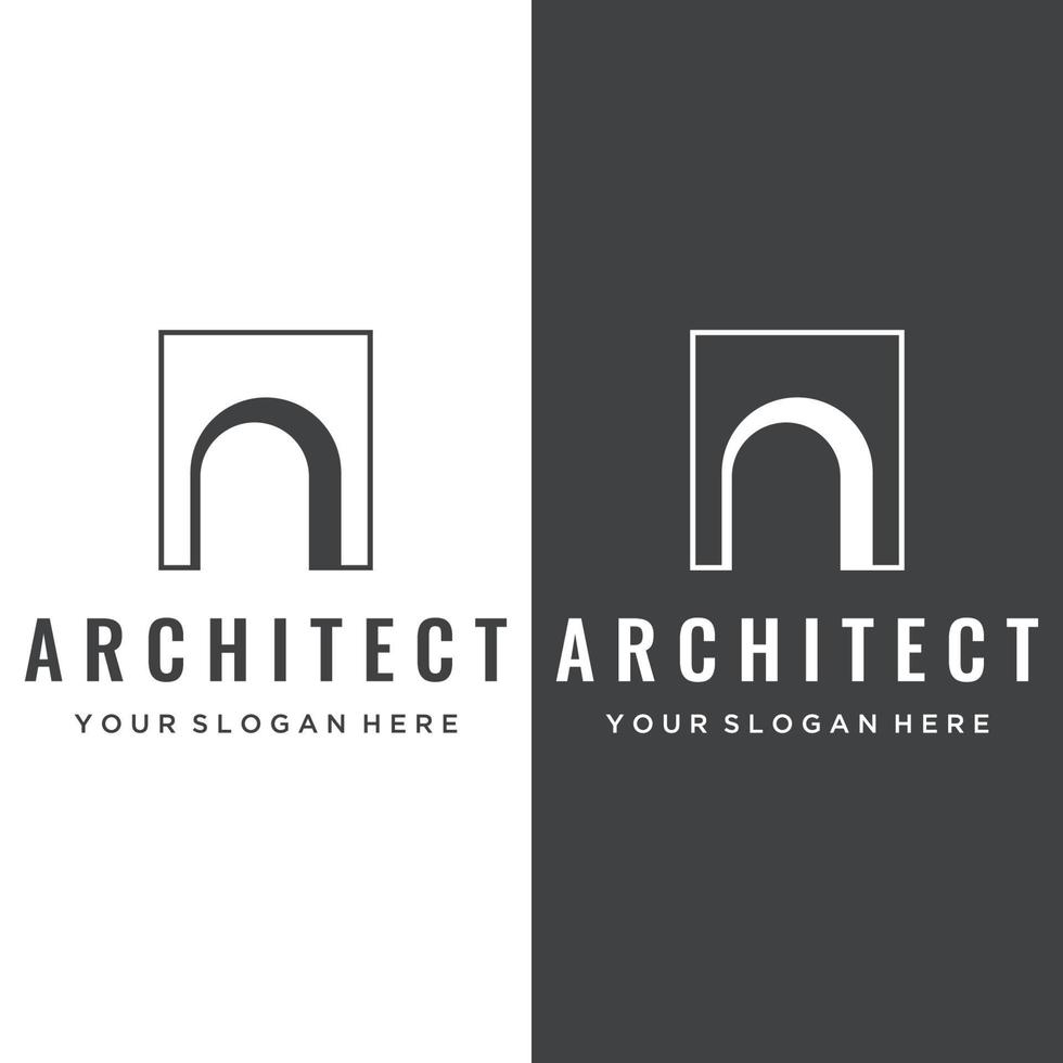 Abstract elements of arch line vector logo, for the construction of doors, windows, buildings and architecture. On a black and white isolated background.