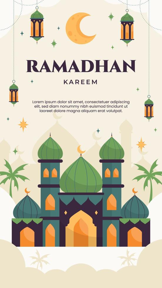 Ramadhan social media story template with flat illustration vector