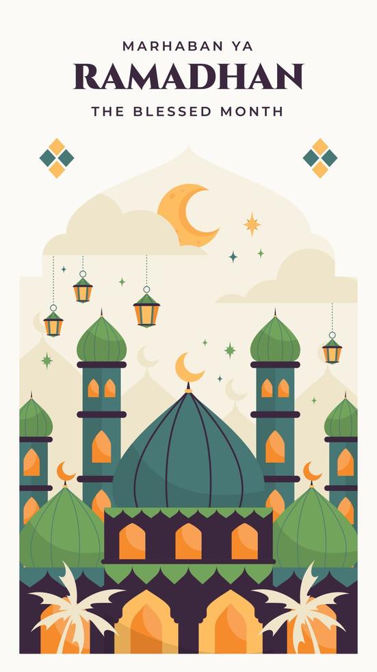 Ramadhan social media story template with flat illustration vector