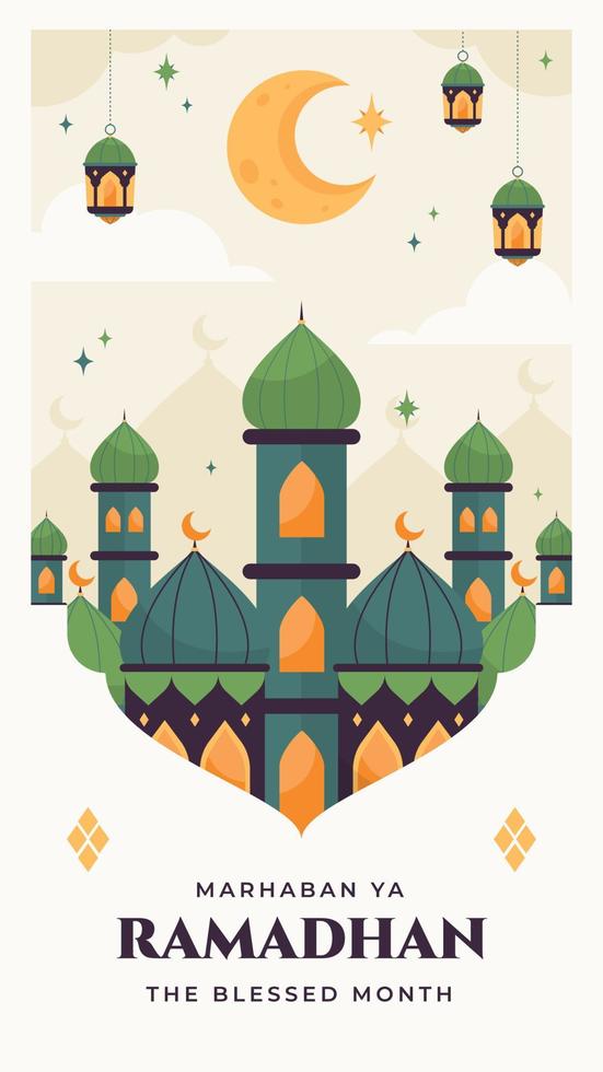 Ramadhan social media story template with flat illustration vector