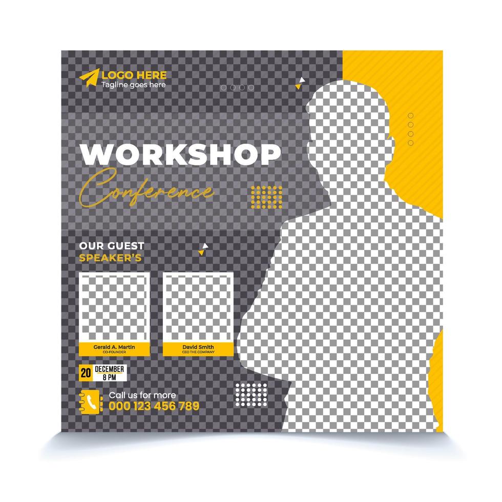 A poster for a workshop conference with a man in a suit and a tie. vector