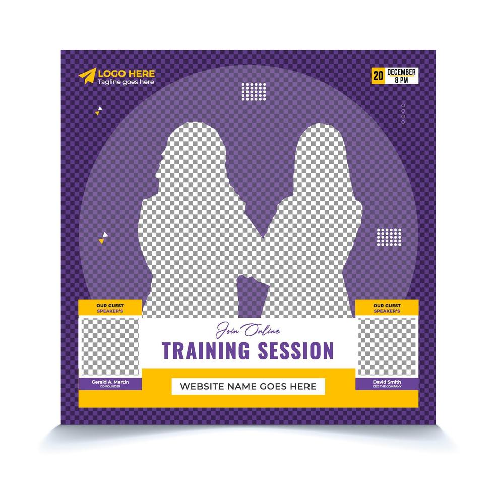 A poster for a training session with a city in the background social media post template design vector