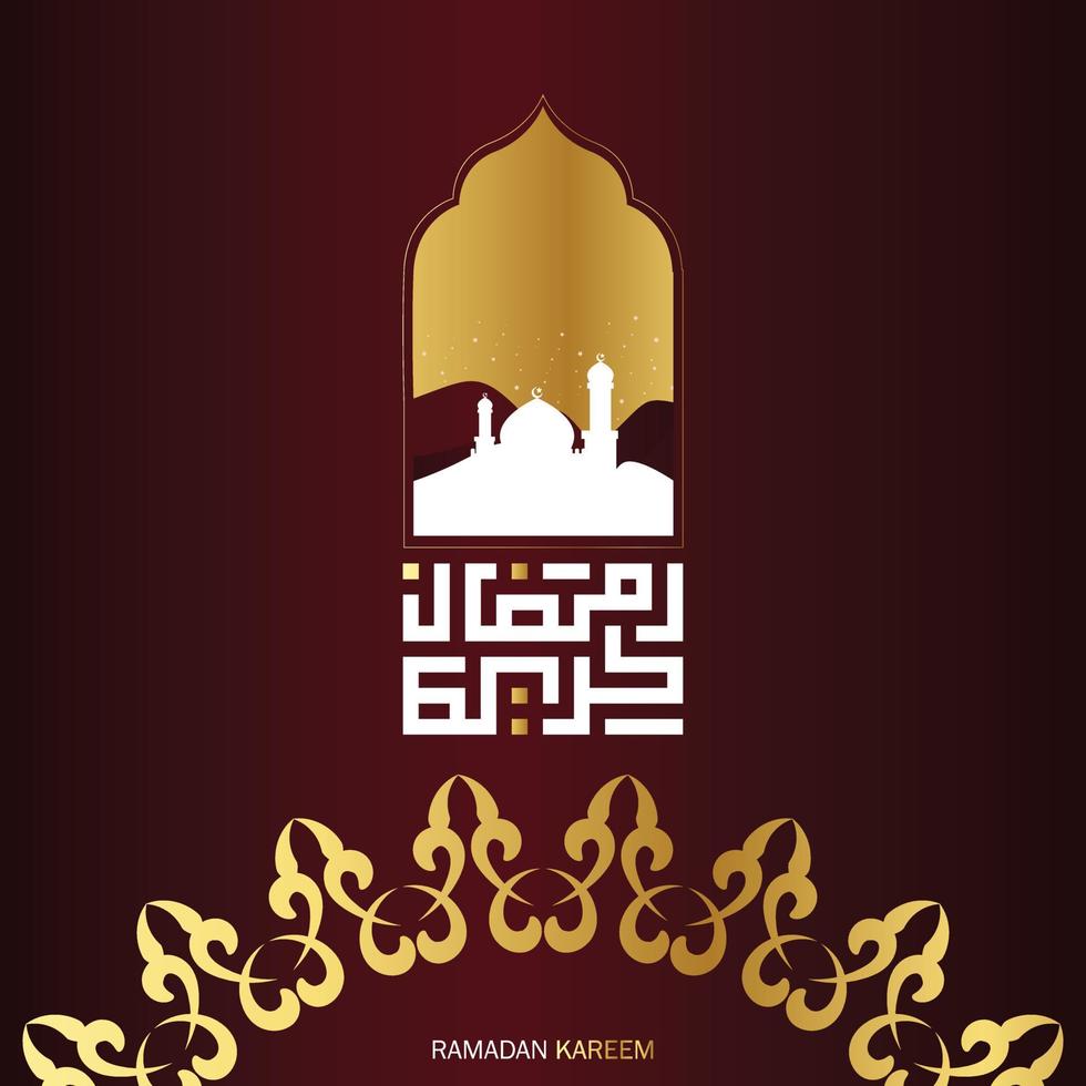 gratis Ramadán kareem Arábica caligrafía con mezquita antecedentes. islámico mes de Ramadán en Arábica logo saludo diseño vector