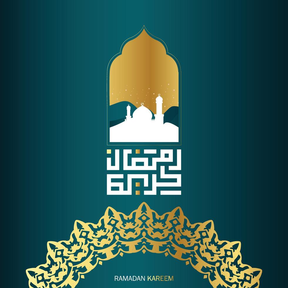 gratis Ramadán kareem Arábica caligrafía con mezquita antecedentes. islámico mes de Ramadán en Arábica logo saludo diseño vector