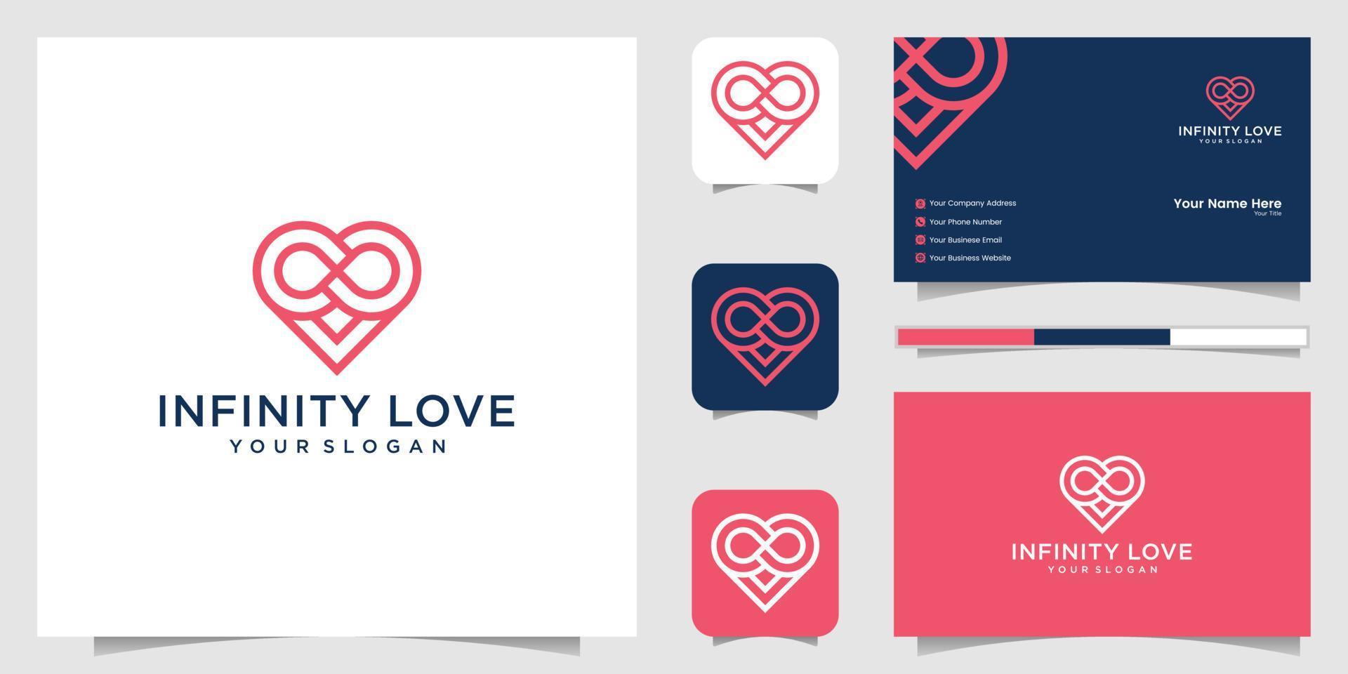 Heart infinity loop logo icon and business card vector