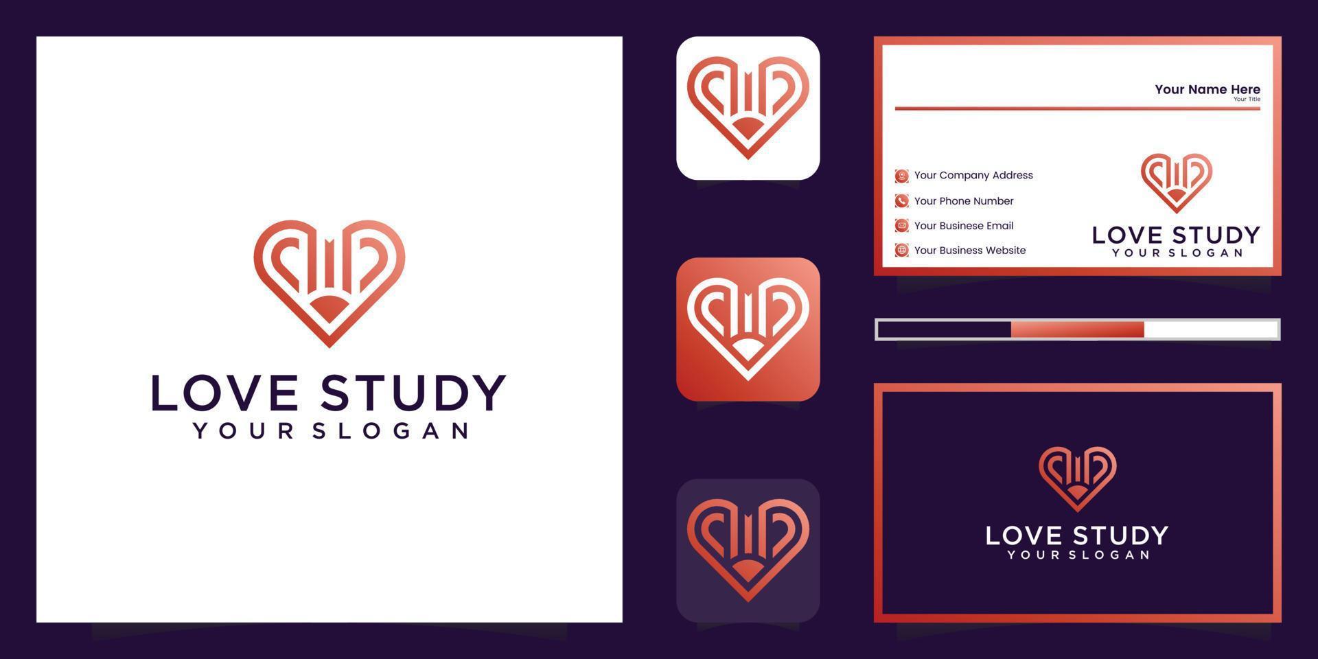 Creative symbol ideas in pencil and heart logo and business card inspiration vector