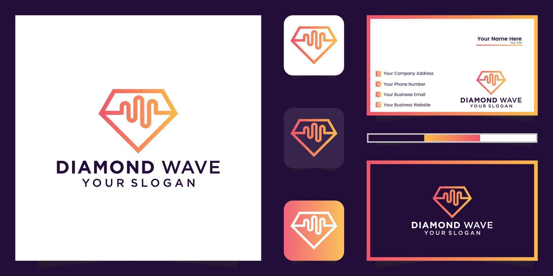 diamond wave music logo and business card vector