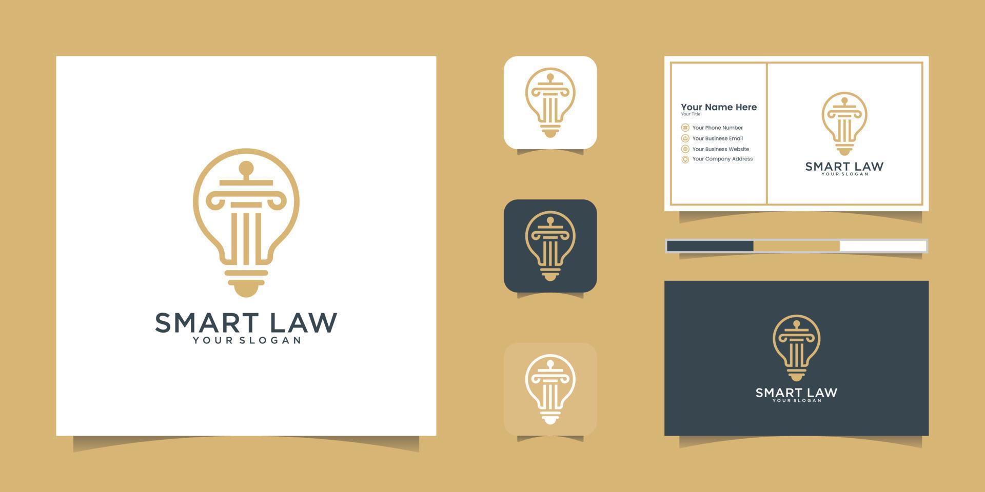 Law logo with smart idea symbol style and business card template vector