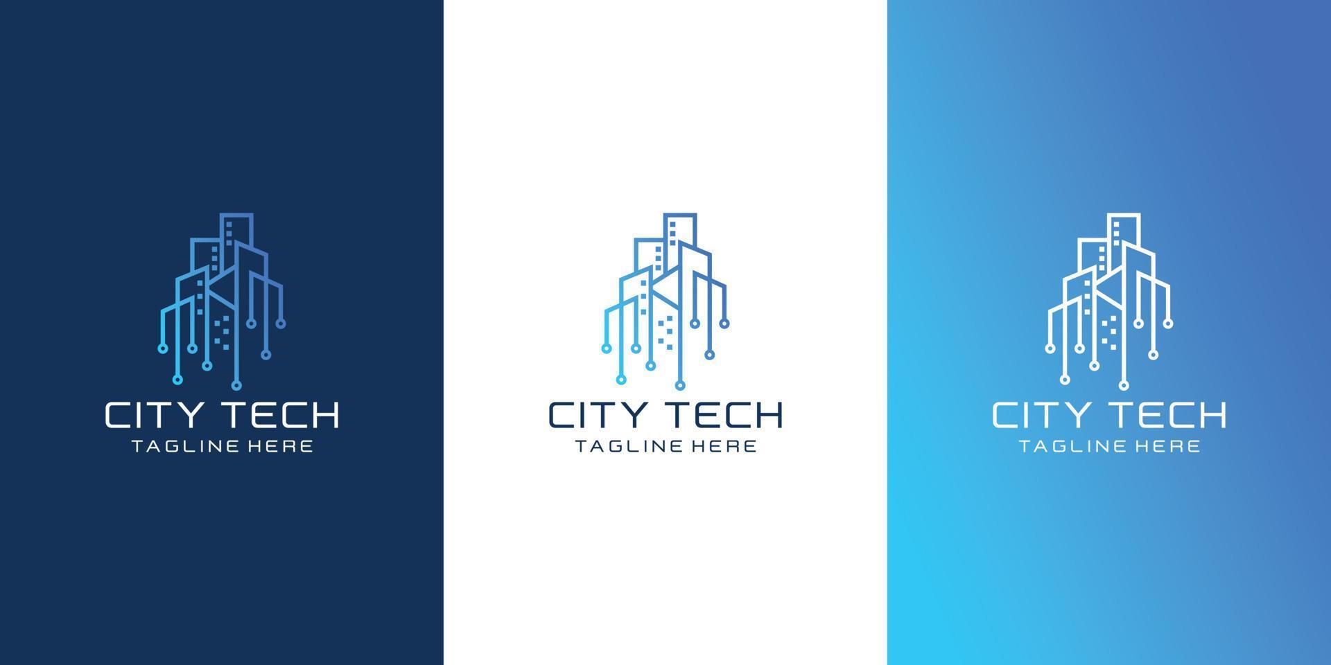 Tech city logo colorful line art style template vector