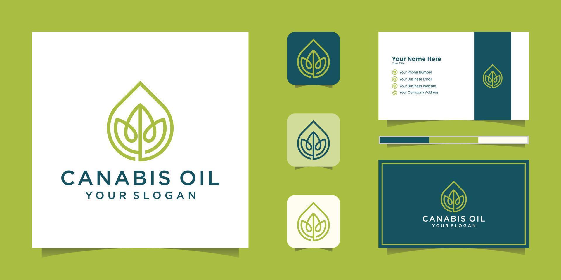 creative leaf and drop with line art style. cbd oil, marijuana, cannabis logo design and business card vector