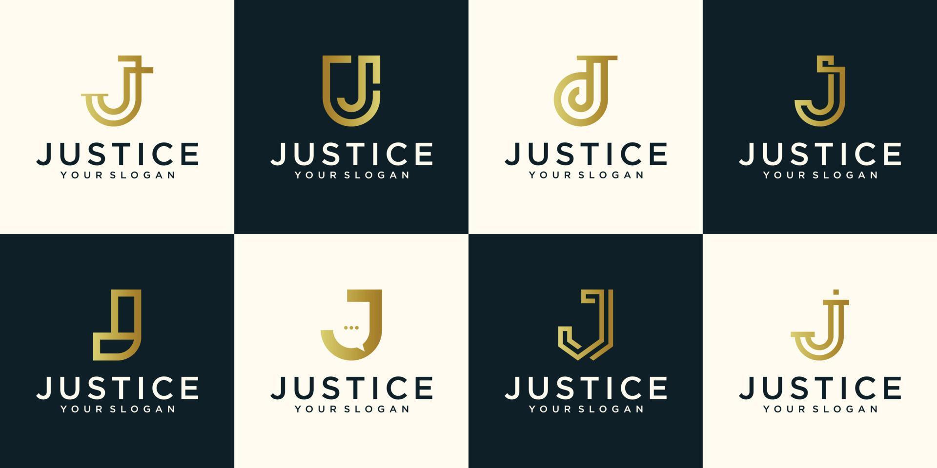 A collection gold color of letter j  logo designs in abstract modern minimalist flat for business vector