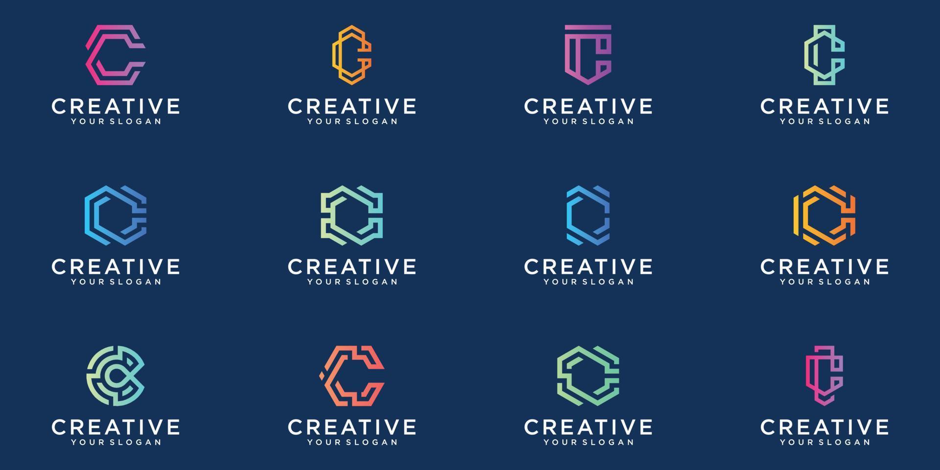 A collection colorful of letter c logo designs in abstract modern minimalist flat for business vector