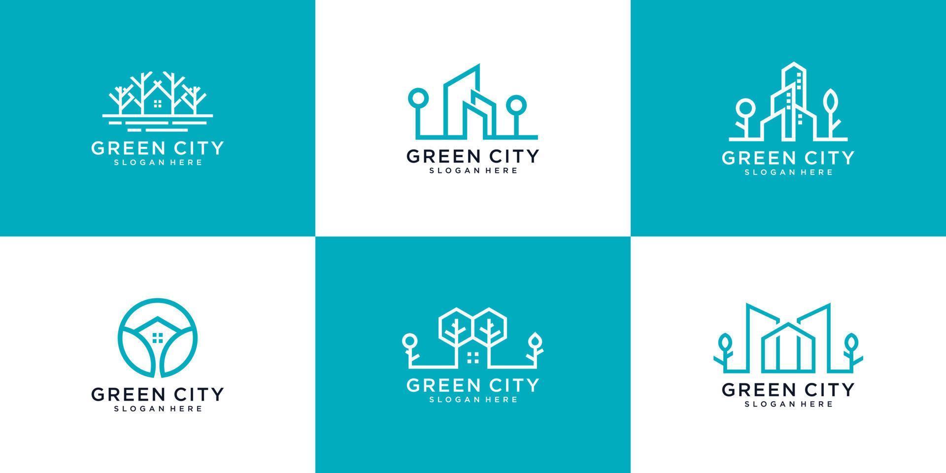 Set green city logo concepts symbol icon vector