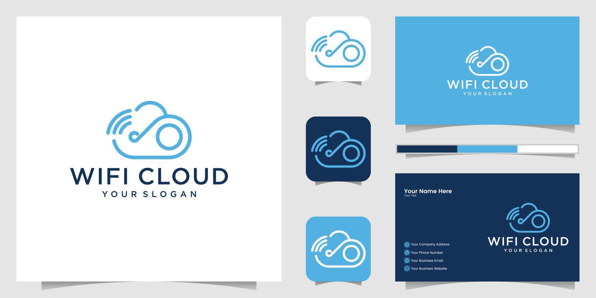 creative wifi cloud icon logo and business card vector
