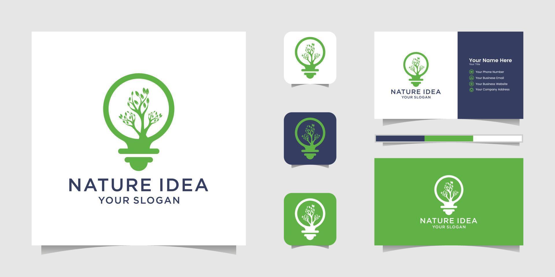 Natural light tree logo with line art style and business card design templates, trees, ideas, Smart Premium Vector