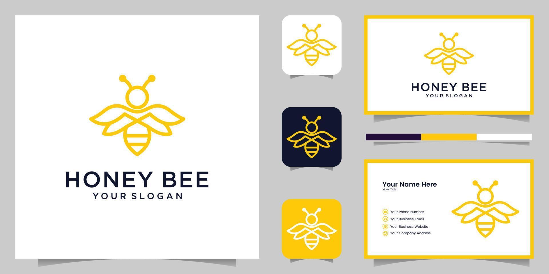 Bee honey creative icon symbol logo line art style linear logotype. logo design, icon and business card vector