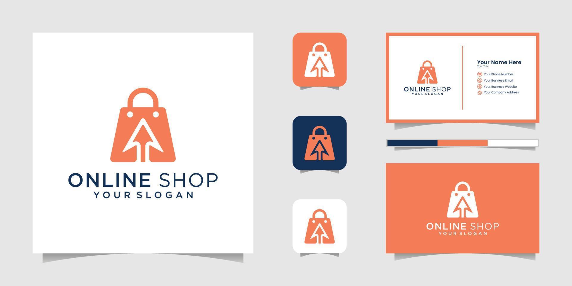 online shop bag logo design and business card inspiration vector