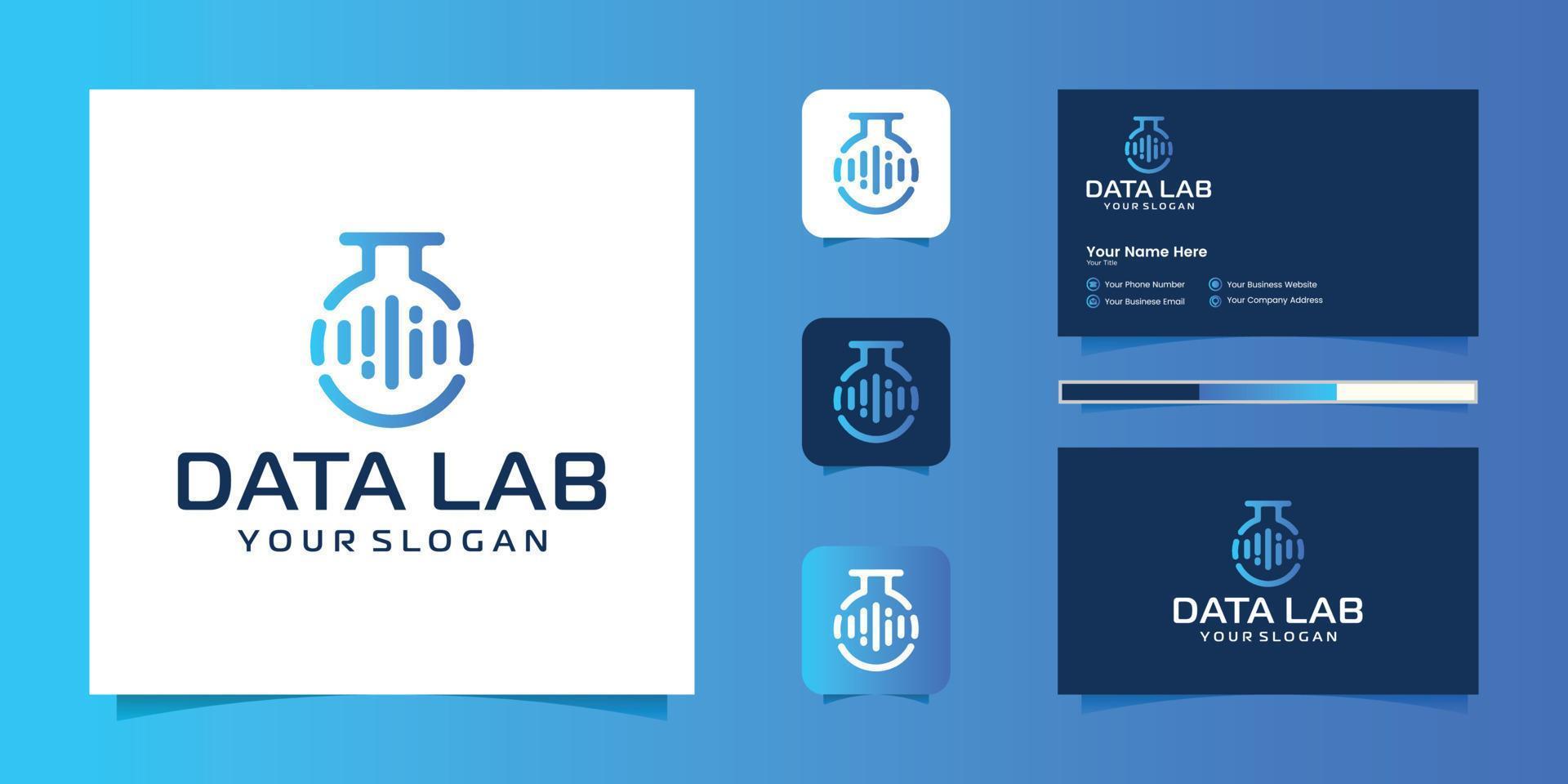 Digital Lab Logo Template. Chemical Flask . Glass pixel data laboratory logo design inspiration business card vector