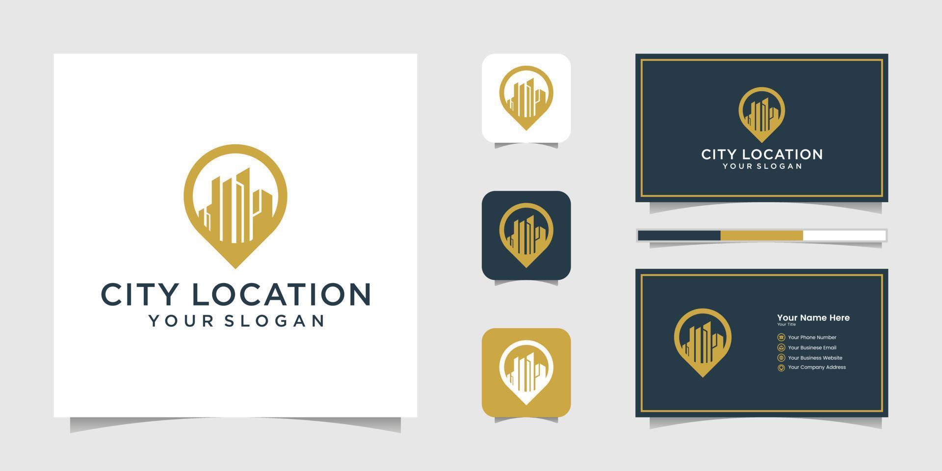 building location logo and business card vector