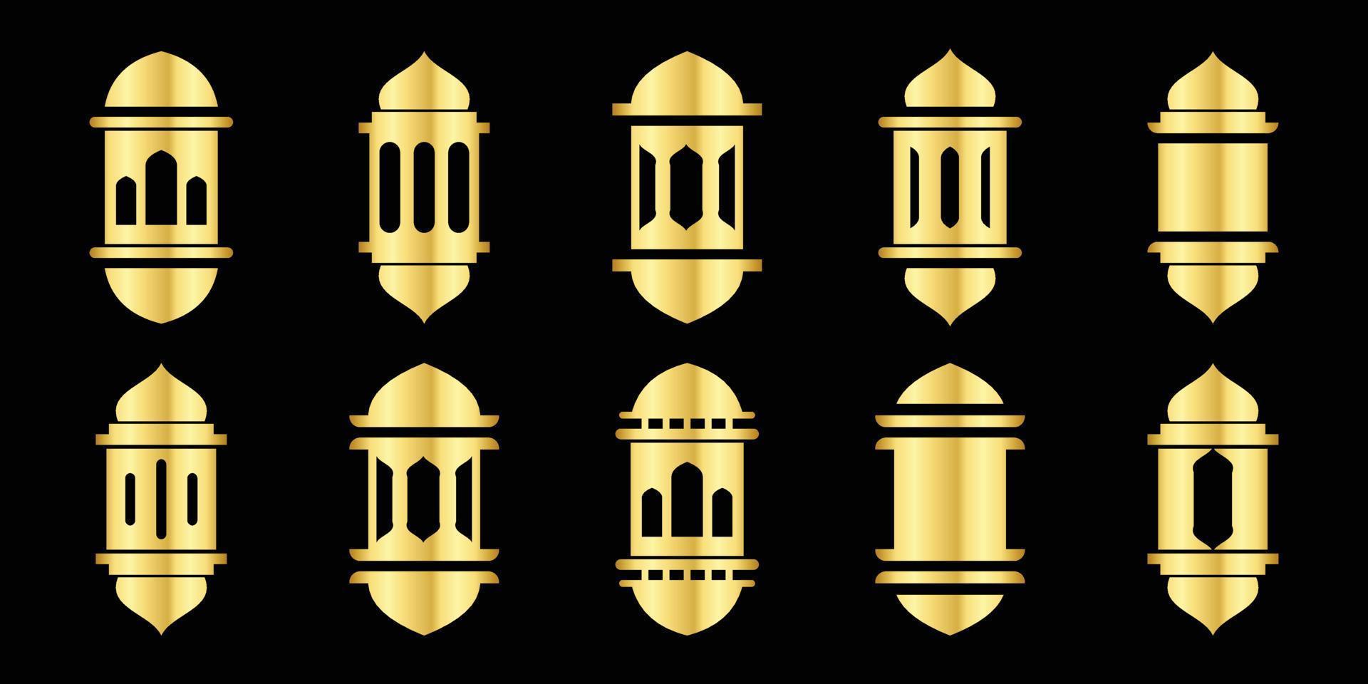Set of Islamic lantern elements. for ramadan kareem, Eid al-Fitr decorations, musical objects, and . Lantern vector illustration in golden color.