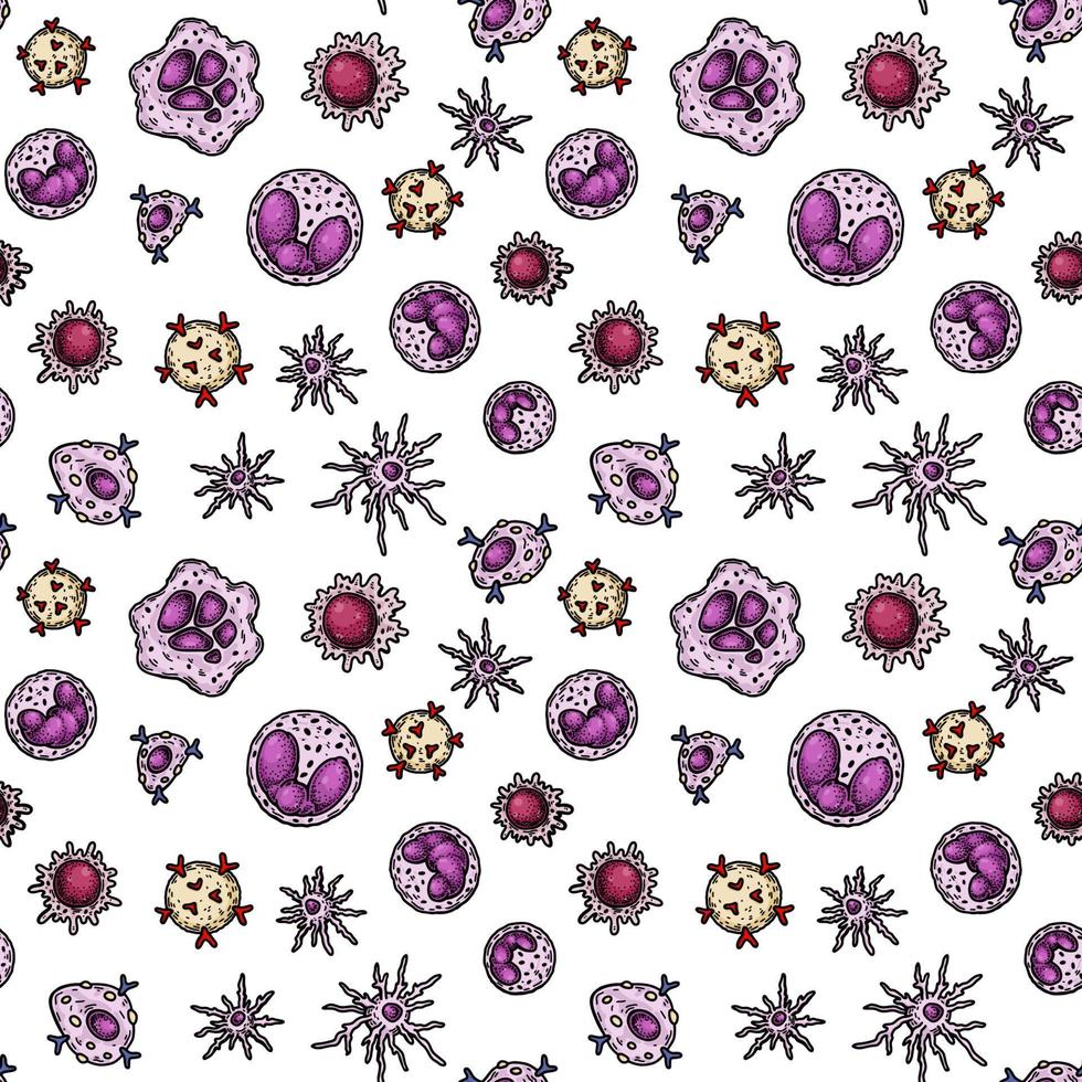 Bacteria and virus seamless pattern. Scientific vector illustration in sketch style. Doodle background