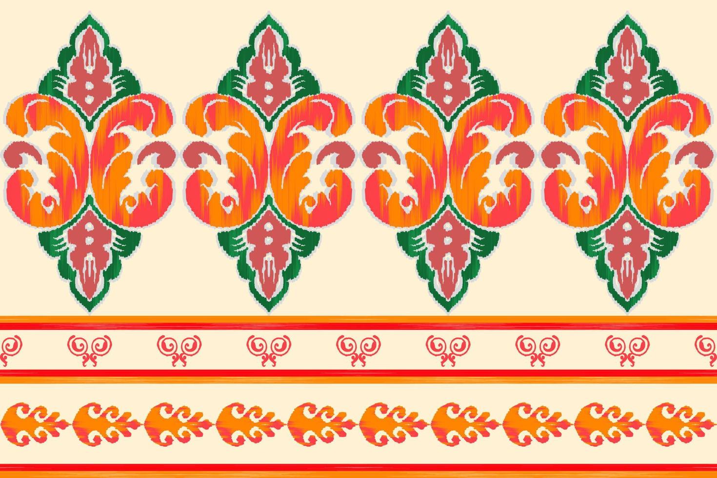 ikat étnico sin costura modelo diseño. azteca tela mandala textil fondo de pantalla. tribal nativo motivo boho ornamento africano americano indio gente tradicional bordado vector antecedentes