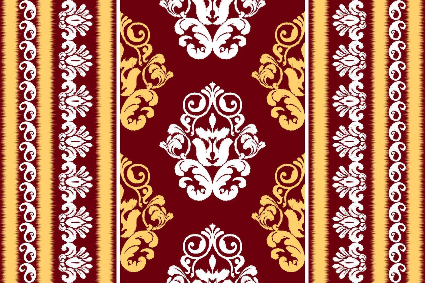 Ikat ethnic seamless pattern design. Aztec fabric mandala textile wallpaper. Tribal native motif boho ornament African American Indian folk traditional embroidery vector background