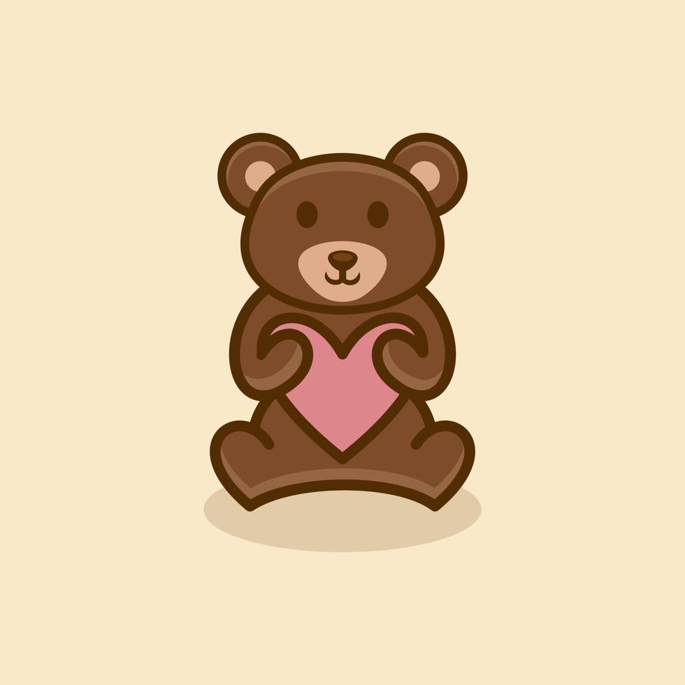 linda amor oso logo diseño vector