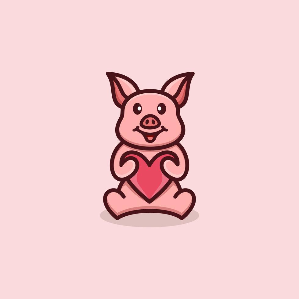 Cute Pig Love Logo Design Illustration vector